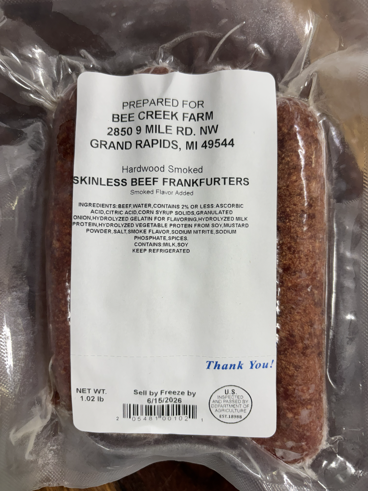 Smoked Skinless Beef Frankfurters